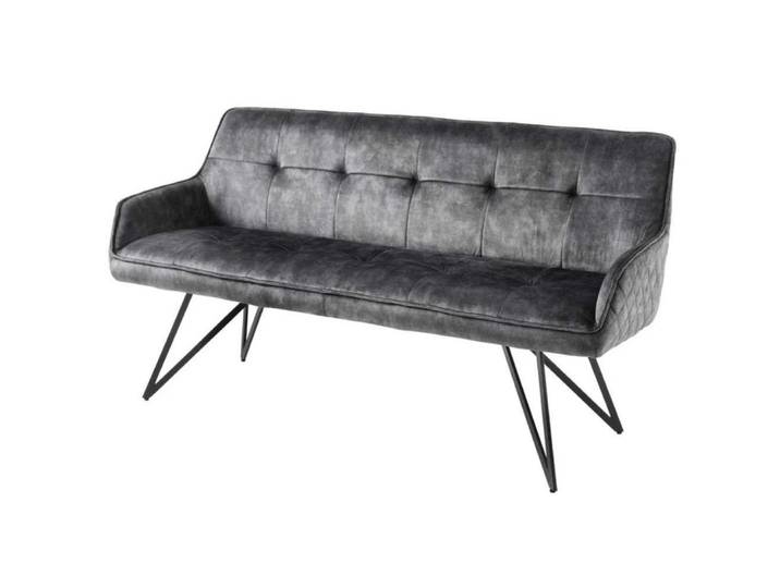 LebensWohnArt Sitzbank Elegante Sitzbank HORA ca.160cm Samt grau Retrostil Armlehnen