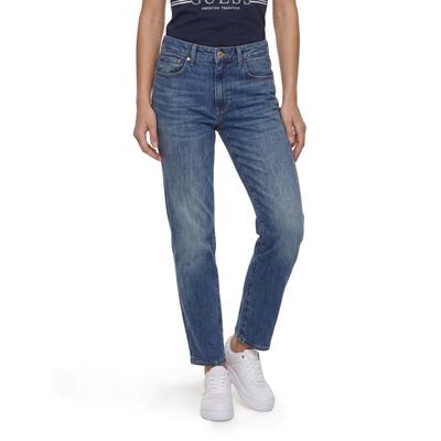 Mom-Jeans GUESS "NEW MOM", Damen, Gr. 29, Länge 31, blau (true schwarz), Denim/Jeans, Obermaterial: 99% Baumwolle, 1% Elasthan, mom fit lang, Jeans, aus Baumwollmix mit Stretch