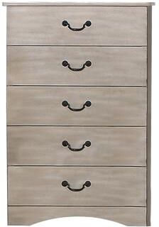 Benzara Bran 48 Inch 5 Drawer Tall Dresser Chest, Pine Wood, Scalloped, Light Brown