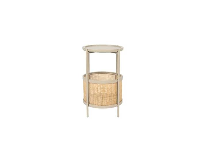 Froschkönig24 Makoto Beistelltisch Couchtisch Wohnzimmertisch Ø30cm mit Rattan Taupe