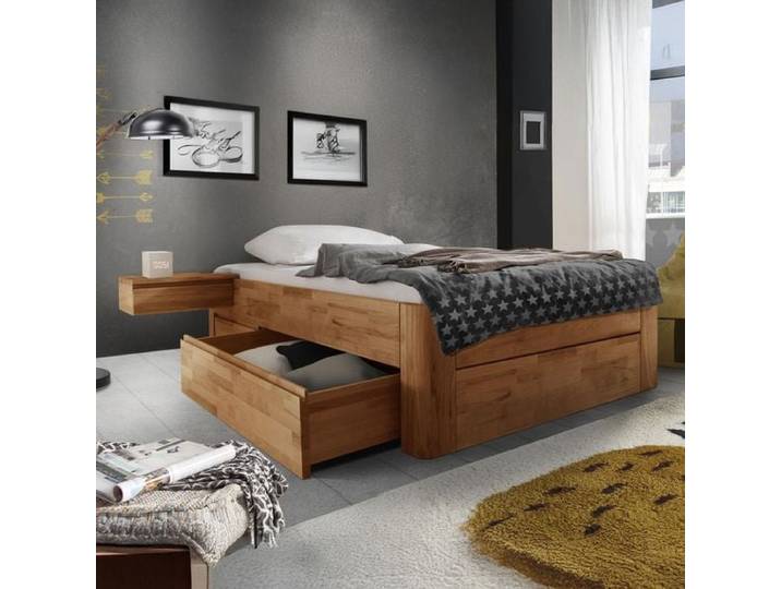 Einzelbett Zarbo Komfort Kernbuche Massivholz ohne Kopfteil mit Schubkasten 100x200cm Mit höhenverstellbar