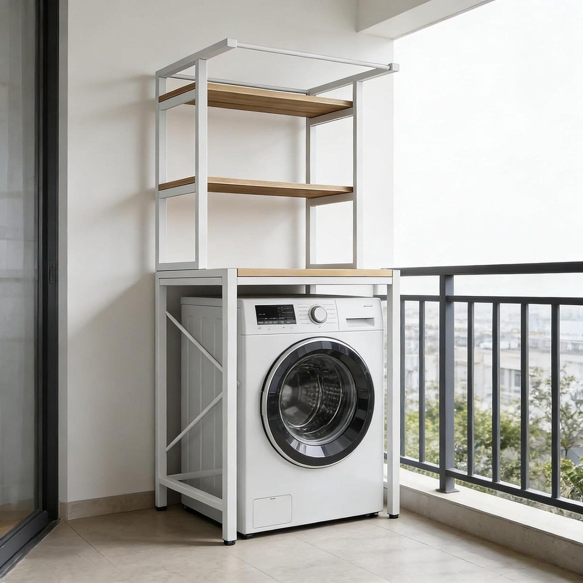 Wit Metalen Vrijstaand Opbergrek voor Badkamer, Balkon of Garage