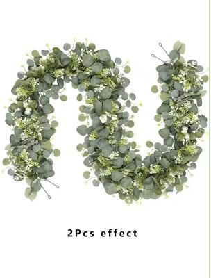 Inspired Living Evergreen Eucalyptus & Rose Garland 5.9 Ft Faux Floral Vine For Home, Wedding & Party Decor f