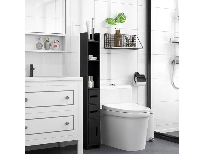 kleankin Colonne Salle de Bain Bois Noir 120cm avec Étagères