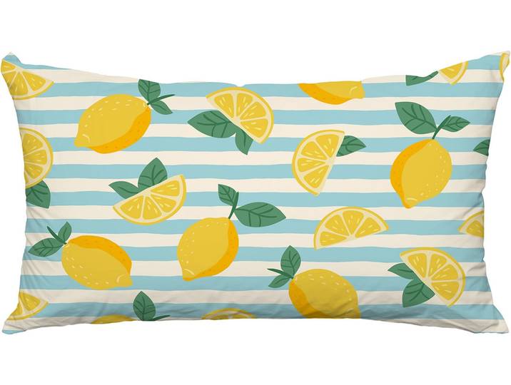 Dekokissen QUEENCE Zitronen Querstreifen , gelb (türkis, bedruckt gemustert gestreift), B:60cm L:40cm, Polyester, Dekokissen_Sitzkissen_Kissenhüllen, Dekokissen, Premium Outdoor Kissenbezug; Format: 60x40 cm