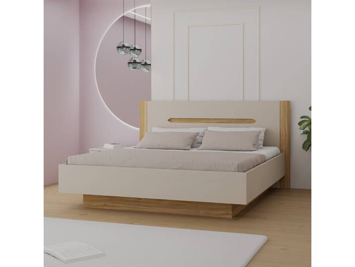 Stauraumbett FORTE, beige (kashmir beige, mauvella eiche, kashmir beige, mauvella eiche, mauvella eiche, kashmir beige), B:196,2cm H:105,7cm L:180cm, Betten, Stauraumbett, aufklappbarer Lattenrost, Stauraum