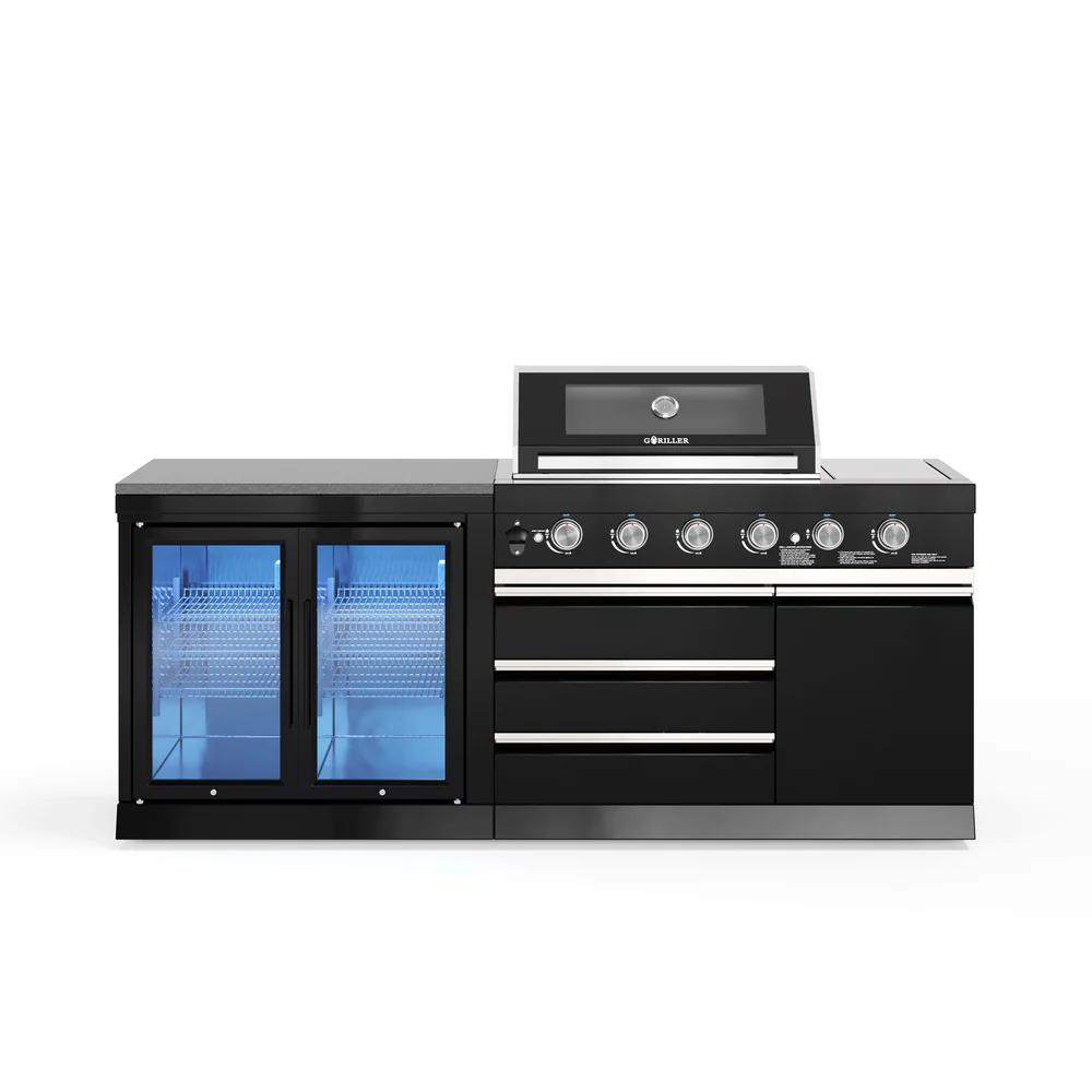 GORILLER BLACKBACK S2 Outdoor-Küche, Gasgrill mit Doppel-Kühlschrank, Edelstahl, Schwarz
