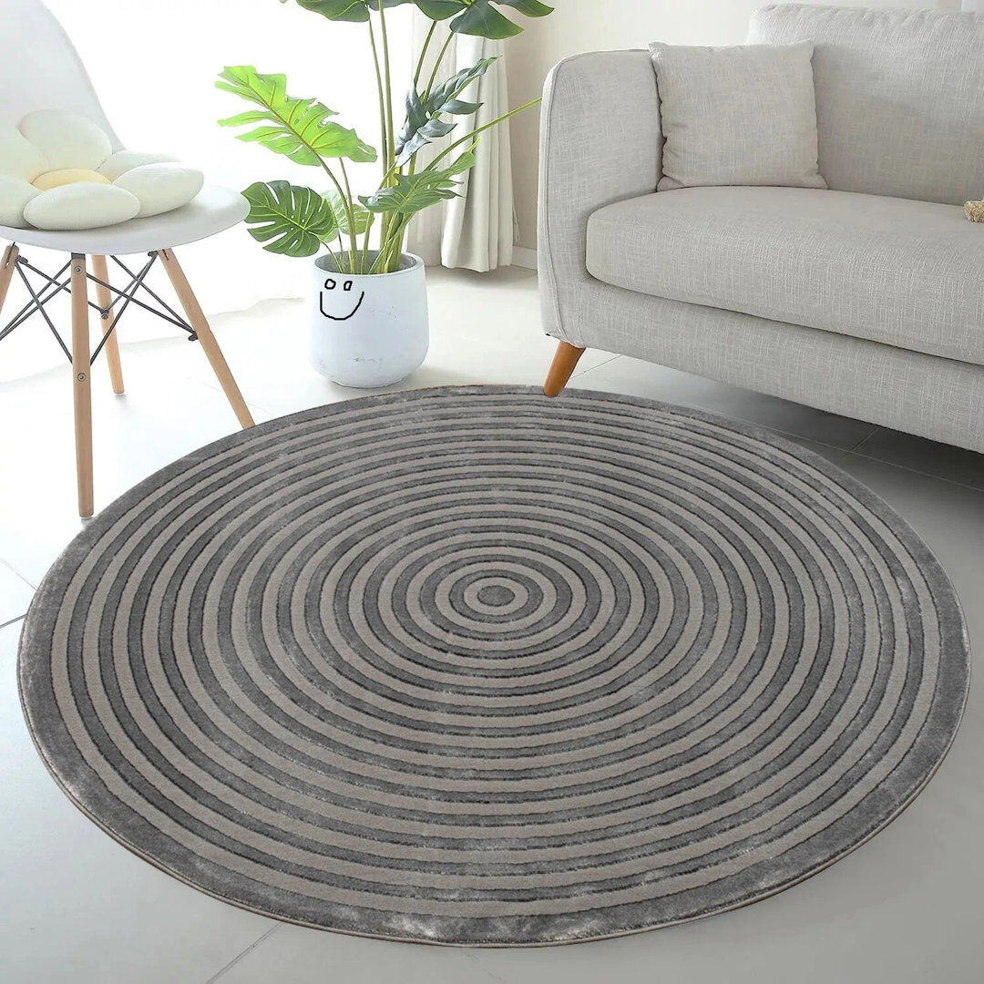 Brayden Studio Geometric and Striped Berber Dark Grey Round 170 cm