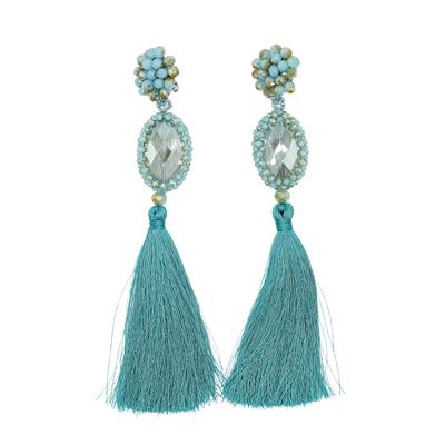 Paar Ohrclips "Quaste", Damen, blau (türkis), Glas, COLLEZIONE ALESSANDRO, Ohrringe