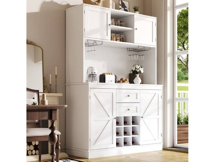 VUENOR buffet de cuisine 120x40x188 cm blanc – 4 portes 2 tiroirs anti-basculement