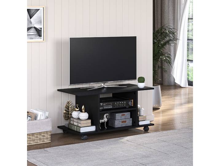 HOMCOM Table Basse Mobile Roulettes Bois Noir