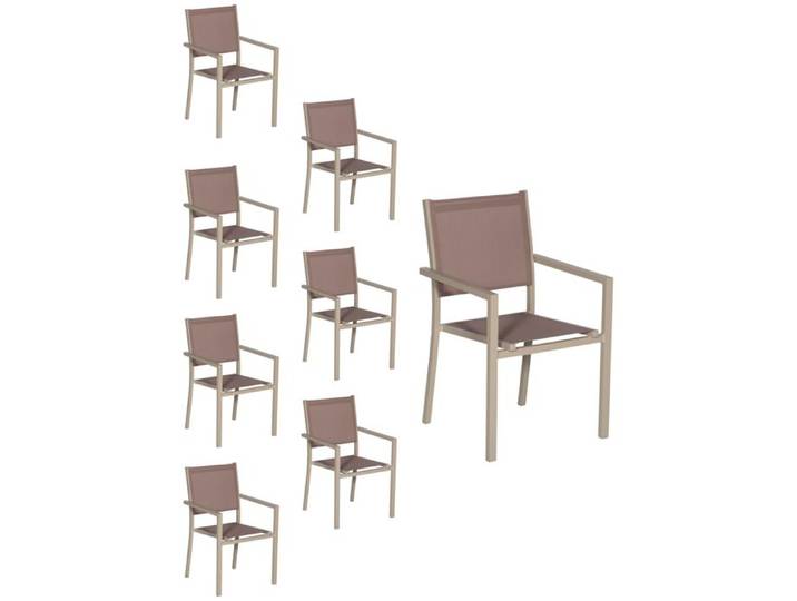 Chaise de jardin - HAPPY GARDEN - Lot de 8 - Aluminium - Textilène taupe - Livré monté