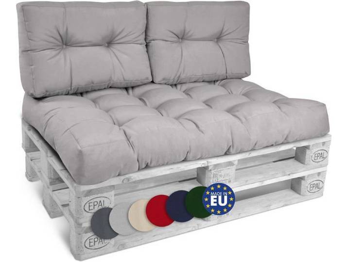 Beautissu Style – Set Coussin Palette Lounge Extérieur Gris Clair – 1x Coussin Assise 120x80cm & 2x Coussin Dossier 60x40cm