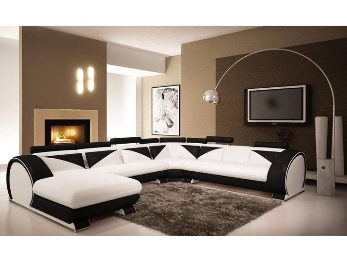Xlmoebel Wohnlandschaft XLMOEBEL Ledersofa in verschiedenen Farben mit gestreiftem Muster, gestreiftes Muster