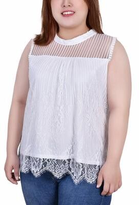 NY COLLECTION Sleeveless Mock Neck Lace Top