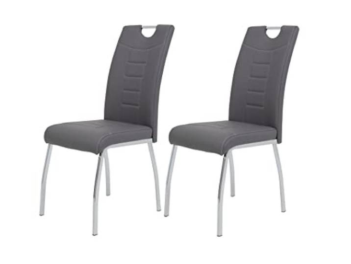 Hela Tische, 2er Set Esszimmerstuhl Andrea, Bezug Kunstleder Grau, Rundrohgestell Chrom, 100x43x64 cm