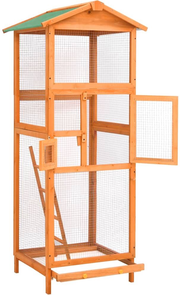 vidaXL Jaula para pájaros madera maciza de abeto 68x62x166 cm Marrón