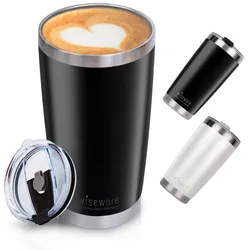 Edelstahl Thermo Kaffeebecher mit Deckel (schwarz): 10 Becher