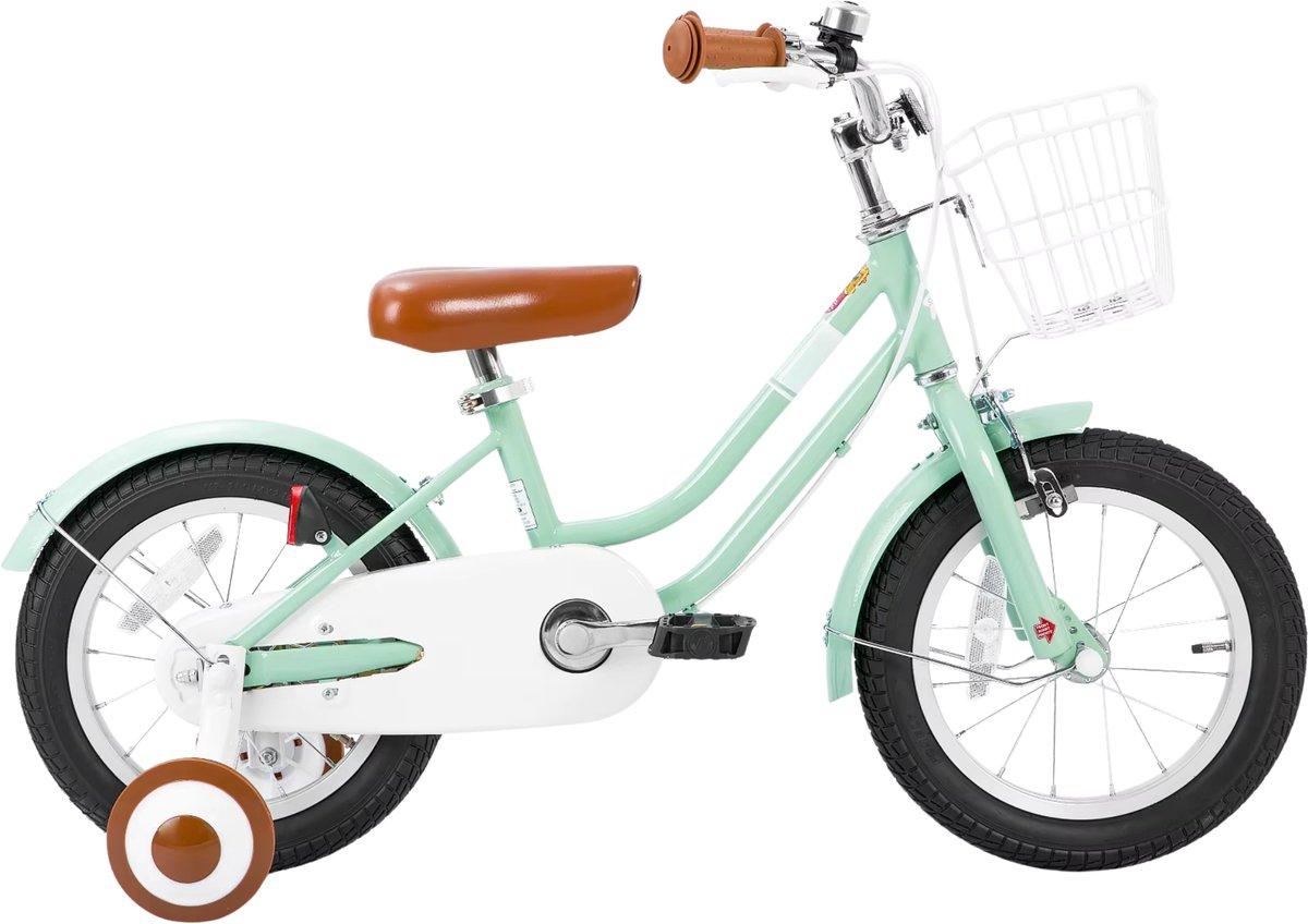 Kinderfahrrad 18 Zoll (46 cm) - Mit Stützrädern, Korb, Schutzblechen & Kettenschutz - Grün