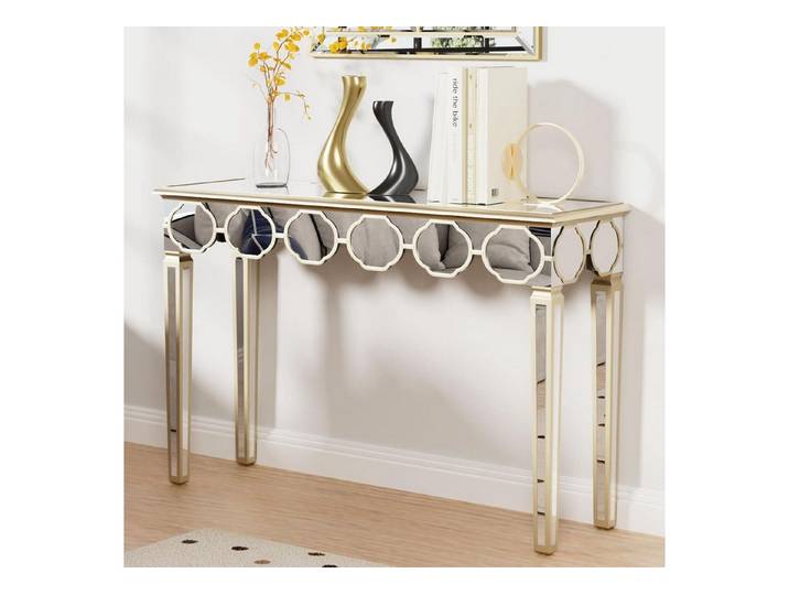 LuxusKollektion Konsolentisch Konsolentisch Gold 120 cm Spiegelglas Luxus Design Wohnzimmer