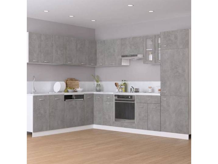 Remise Armoire de rangement suspendue Pour cuisine - Meuble haut/ Armoire d'angle suspendue  Lyon  Gris béton bois d'ingénierie