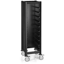WAS Germany - Tablettwagen Trolley Mensa, für 10 Tabletts, schwarz, 51,5 x 47,5 x 165, MDF Holzoptik/Alu