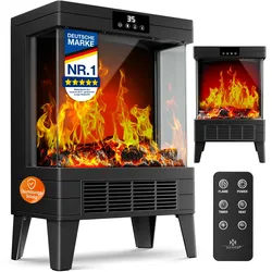 KESSER® LED Kamin Arvo mit Heizung elektrisch   Kaminheizung Elektrokamin Standkamin mit realistischem Feuer -/ Flammeneffekt per Fernbedienung, Timer Überhitzungsschutz Zwei Heizstufen, 1800W