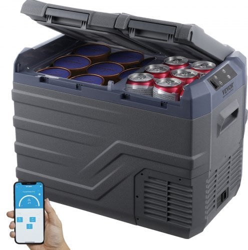 Vevor Autokoelkast, Draagbare 38L Koelbox met Dubbele Zone, 12/24V DC en 100-240V AC Compressor Koeler, Zwart/Grijs