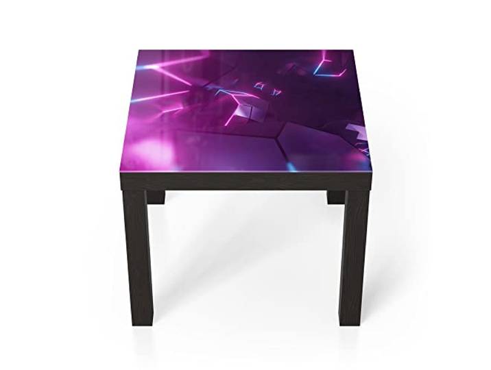 DEQORI Glastisch schwarz klein 55x55 cm Motiv Virtuelles Leuchtdesign ausgefallener Beistelltisch aus Glas Hochglanz Couchtisch fürs Wohnzimmer moderner Couch Tisch mit Design
