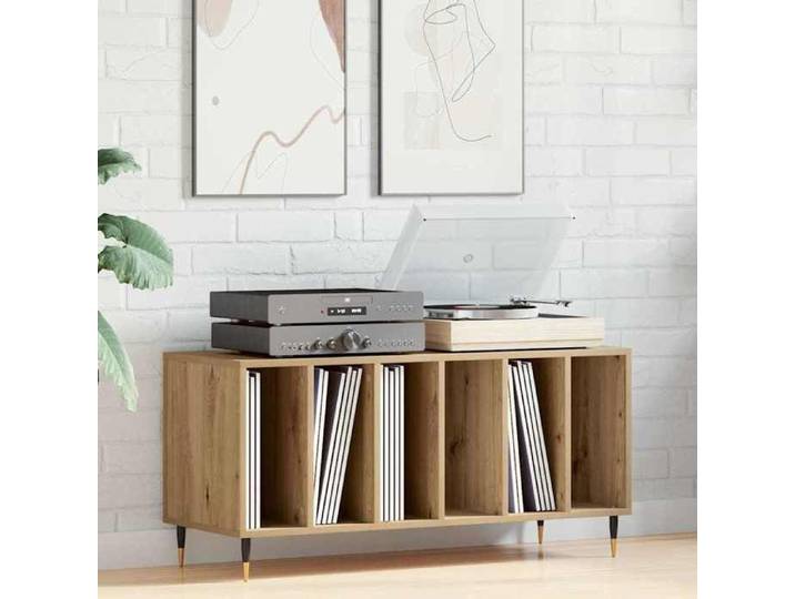 (ON SALE)Meuble Étagère/Support multimédia Meuble à vinyles avec étagère - chêne artisanal - 100x38x48 cm EU793808