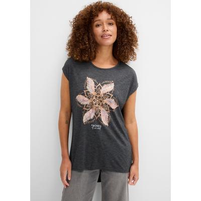 T-Shirt BONPRIX, Damen, Gr. 36/38 (S), schwarz, Obermaterial: 50% Polyester, 50% Viskose, A-Linie, Shirts T-Shirt, A-Linie, Kurzarm, aus Viskose und Polyester, mit Rundhalsausschnitt