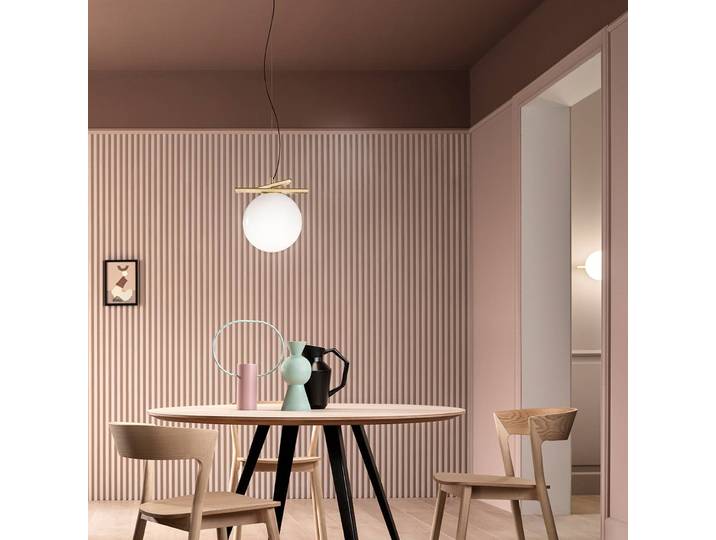 Masiero Glas Hängelampe Posy S1, dimmbar, messing / gold, für Wohn- / Esszimmer, Metall, Modern, Pendelleuchte