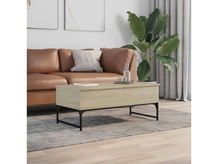 KTHLBRH Couchtisch Sonoma Eiche 100 x 50 x 40 cm mehrschichtig Metall 2 versteckte Fächer, 4 verstellbare Füße, Gestell aus Metall, Montage erforderlich