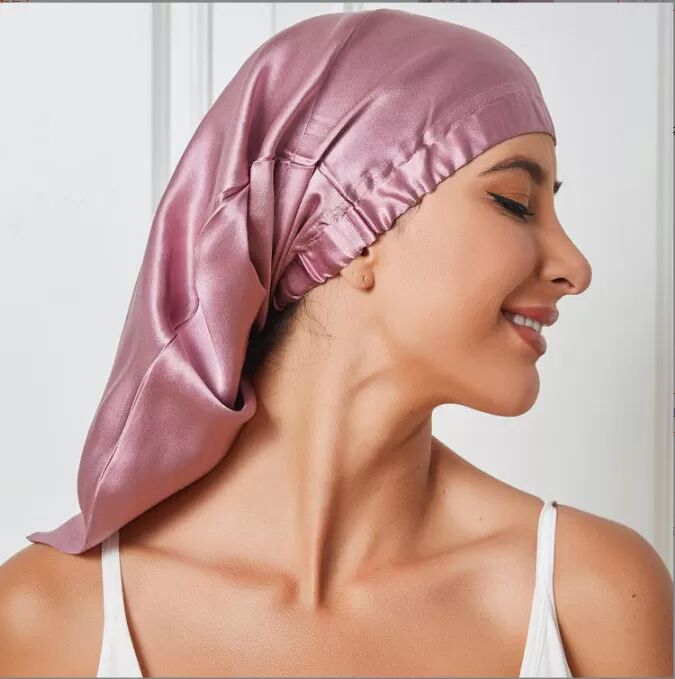 INF Schlafhaube aus Seide für langes Haar, Schlafhaube aus Satin für Damen Rosa