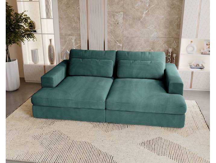 home24 XXL-bank blauw Corduroy Zuri 218 x 80 x 158cm modern