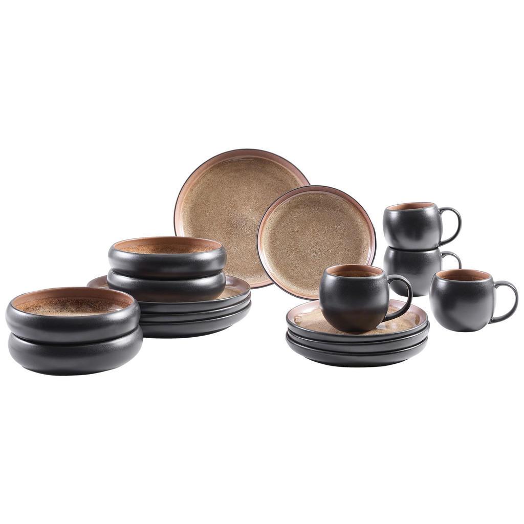 Novel Kombiservice , Braun , Keramik , 16-teilig , Farbverlauf , 470 ml , Lfgb, Handmade Quality , lebensmittelecht , Geschirr, Geschirr-Sets, Kombiservice
