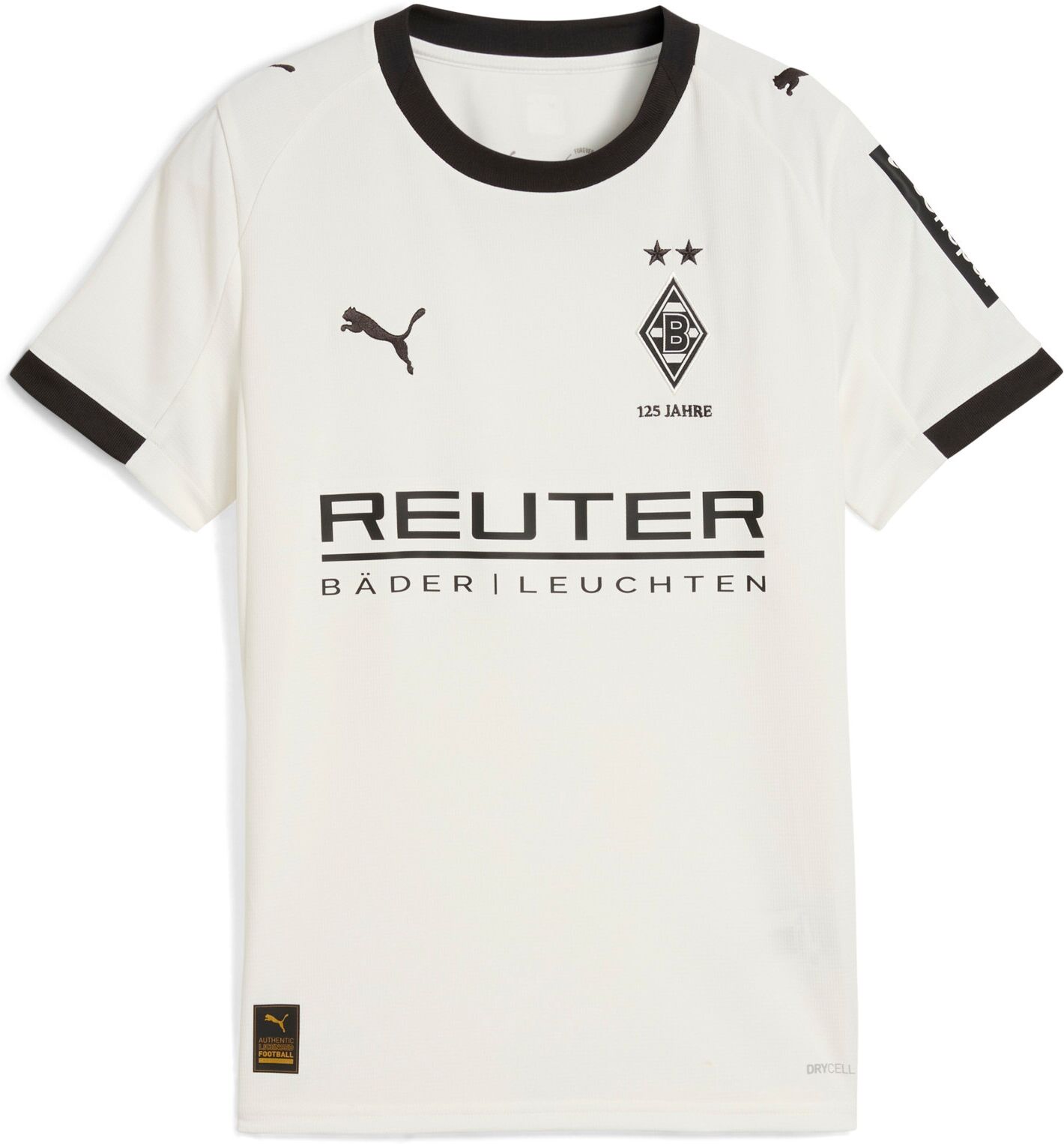 Fussballtrikot PUMA "BMG HOME JERSEY REPLICA JR", Kinder, Gr. 140, schwarz-weiss (warm weiß, puma schwarz), Web, Obermaterial: 100% Polyester, unifarben, regular fit normal, Rundhals, Trikots Fussballtrikot, für Fussball, Kurzarm, Rundhalsausschnitt, aus 