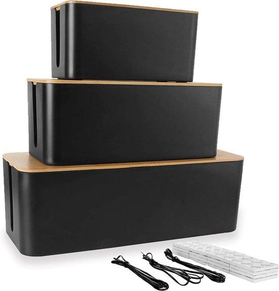 Famanu Kabelboxen set – Grote kabelorganizer met houten deksel – Zwart