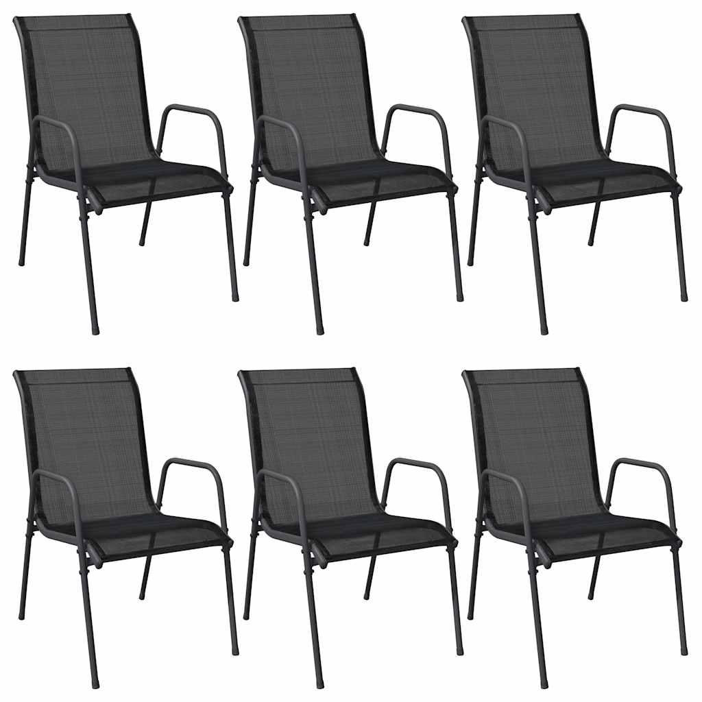 vidaXL Set van 6 Tuinstoelen met Armleuningen, Staal en Textiel, Zwart