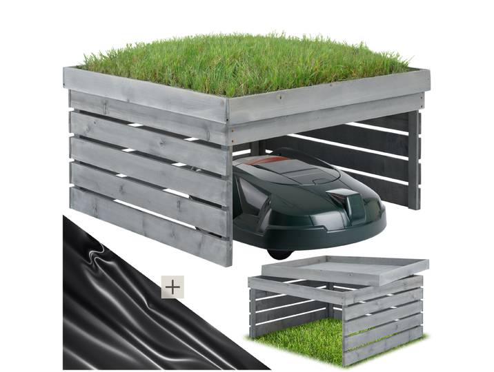 Garage pour robot tondeuse Hortus, bois, toit végétalisable - gris