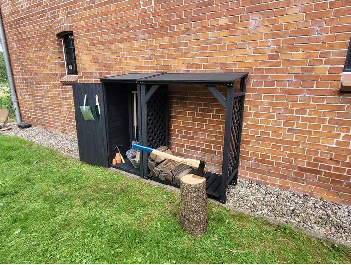 Kaminholzregal PROMADINO Speyer , grau (anthrazit), B:192cm H:148cm T:68cm, Holzwerkstoff, Kaminholzlager, Kaminholzregal, mit Geräteschrank