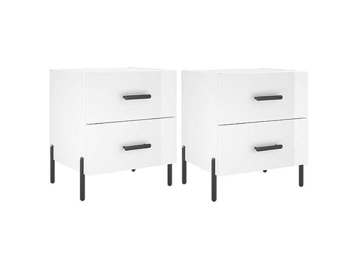 fsahslih 2er Set Nachttisch Hochglanz-Weiß 40x35x47,5 cm Holzwerkstoff Praktischer Beistelltisch mit Schublade und stabilen Metallfüßen für Schlafzimmer und Wohnbereich im modernen Design.