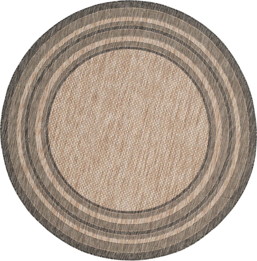 Latitude Run Augustinus Natural/Black Indoor/Outdoor Rug Tan Round 160 cm