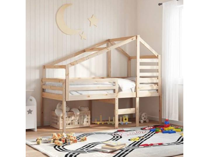 APXESS Kinderbett-Dachhaus Kiefernholz Spielbett-Gestell Braun 198x97x113 Massivholz-Konstruktion, Rustikaler Charme, Offenes Design für leichten Zugang