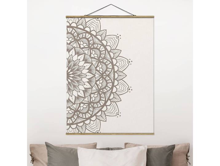 Tableau déco Mandala Illustration Shabby Tissu Gris 35 x 47cm