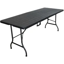 CHEFGASTRO Buffettisch klappbar 180x74cm Gartentisch wetterfest mit Tragegriff 8 Personen Kunststoff Holz Optik Schwarz Outdoor