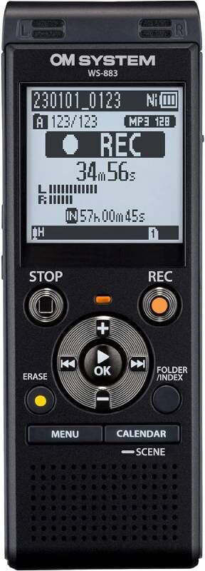 OM System WS-883 Enregistreur vocal numérique avec fonctionnalités avancées pour les professionnels.