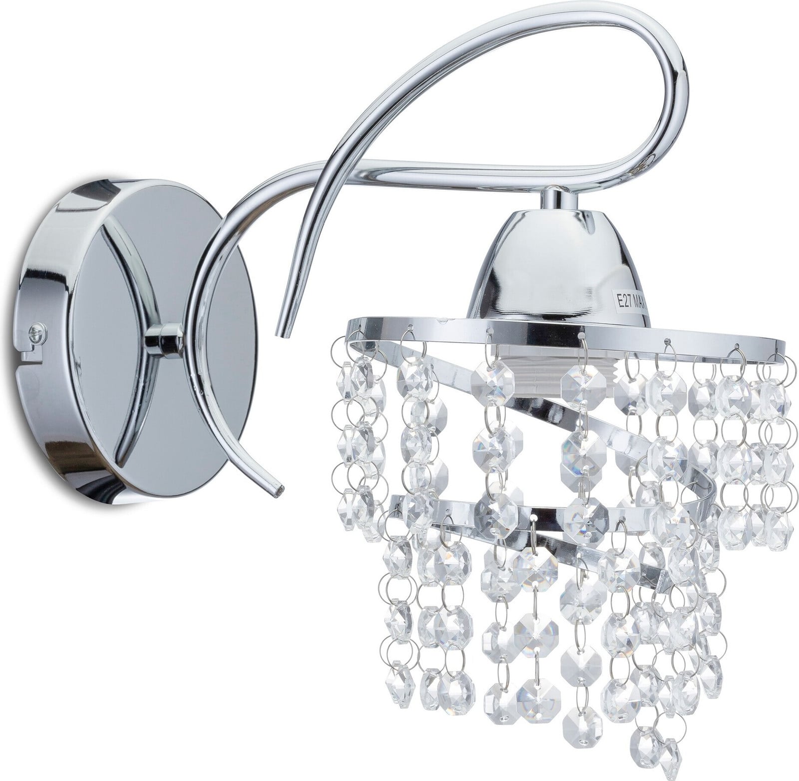 HowHomely Wandlamp met Kristal en Verchroomd Staal, B/D/H: 25 x 15 x 25 cm, E27