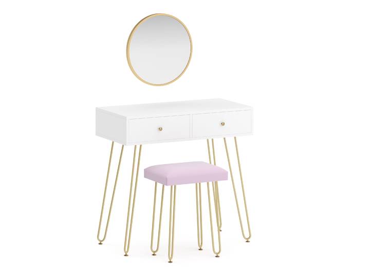Schminktisch mit Hocker und Spiegel APHRODITE 80 x 40 cm weiss/gold/rosa