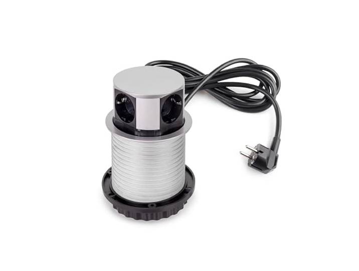 Emuca - Multiconnecteur Vertikal Push diamètre 100mm\, 3 Prises de Type Schuko\, 1 USB Type A\, 1 USB Type C\, Acier et Plastique\, Peint en Aluminium